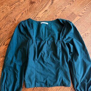 Abercrombie & Fitch Poplin Square Neck Corset Top Teal Green Size S